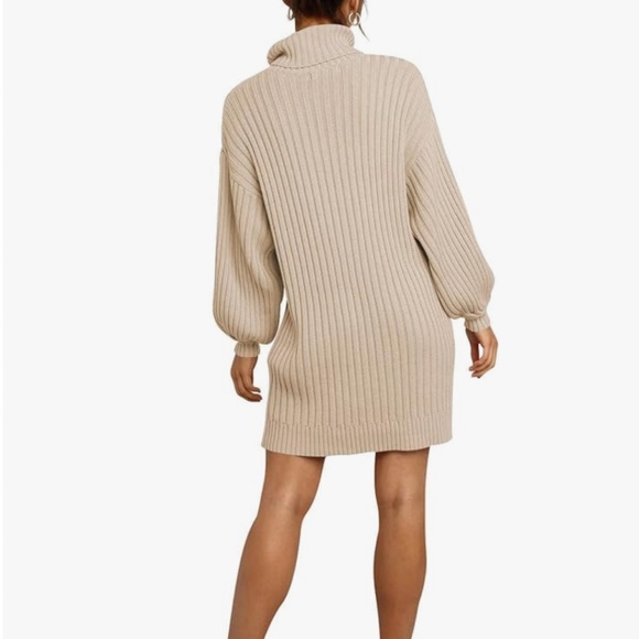 NWOT Logene Women's Sweater Dress - Ribbed - Turtleneck - Pullover Beige Size M - Picture 4 of 6